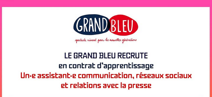 Le Grand Bleu recrute un.e assistant.e communication -réseaux sociaux- relations avec la presse !