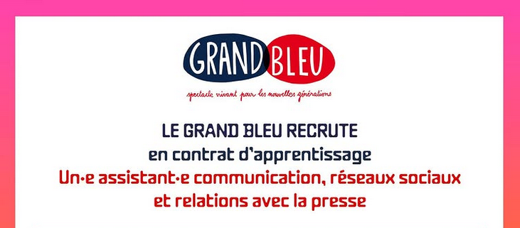 Le Grand Bleu recrute un.e assistant.e communication -réseaux sociaux- relations avec la presse !