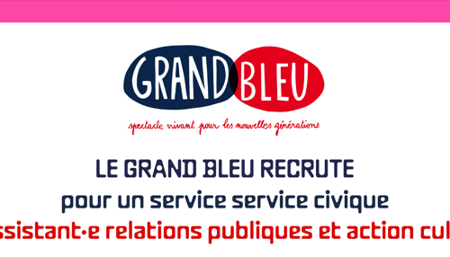 Le Grand Bleu recrute un.e assistant.e relations publiques et action culturelle en service civique !